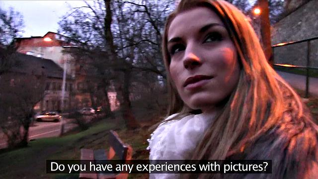 Skinny blonde gets fucked outside