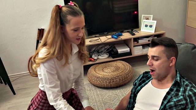 Cute college student bangs in dorm after sucking cock