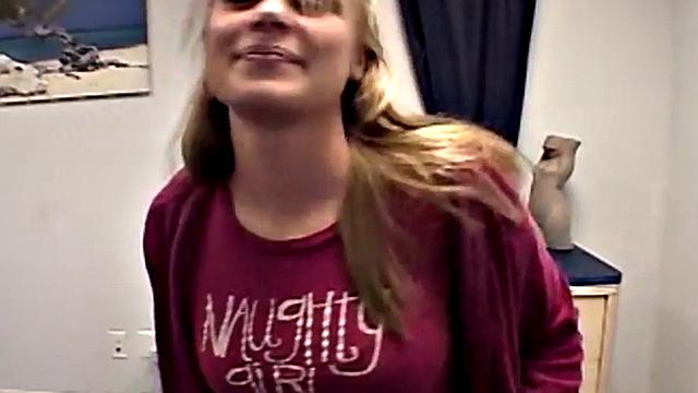 Tiny blonde teen rubbing her pussy