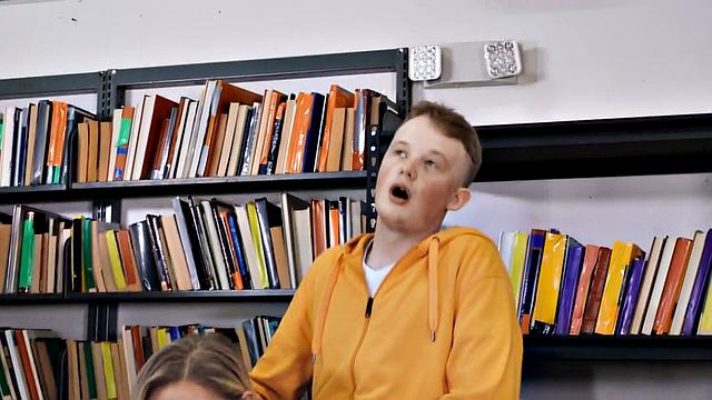 Bigass cougar mature with bigtits drilled by stud in library