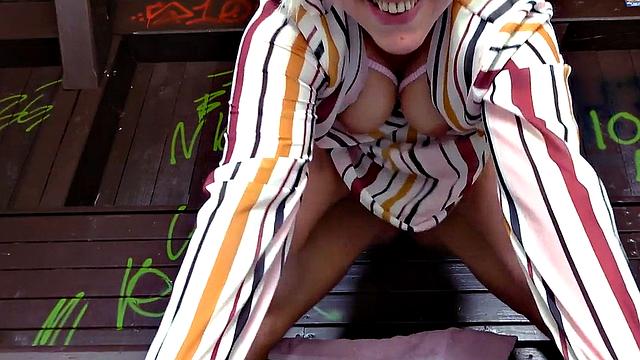 Big-titted public MILF drilled hardcore in doggy style