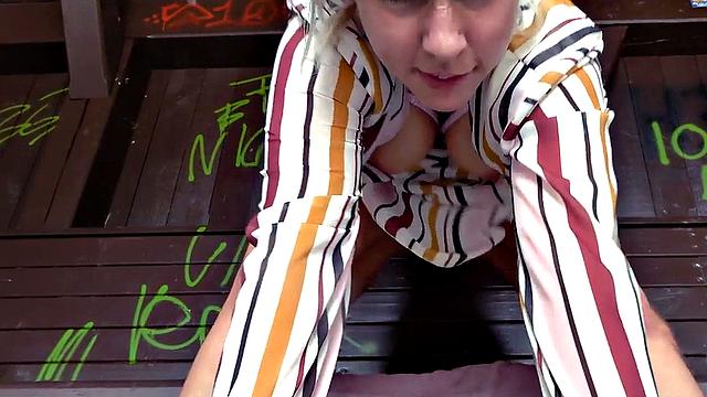 Big-titted public MILF drilled hardcore in doggy style