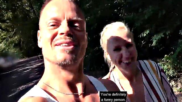 Big-titted public MILF drilled hardcore in doggy style