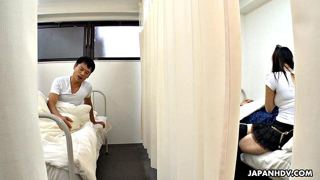 Ako Nishino comes to visit her sick boyfriend and bangs the guy next door