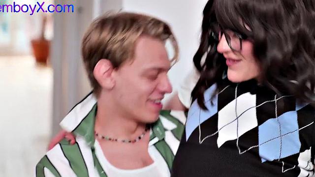 College femboy in uniform gets fucked bareback in anal