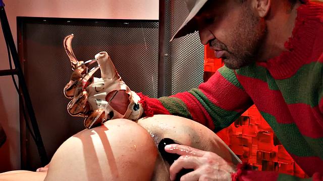 Mesmerized twink toyed by BDSM DILF in cosplay sex