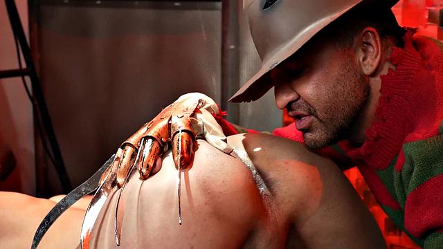 Mesmerized twink toyed by BDSM DILF in cosplay sex