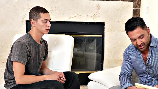 Mesmerized twink toyed by BDSM DILF in cosplay sex