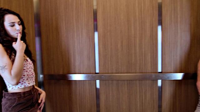 NAUGHTY EXHIBITIONIST LIZ JORDAN SEDUCES STRANGER SETH GAMBLE FOR HOT SEX IN ELEVATOR