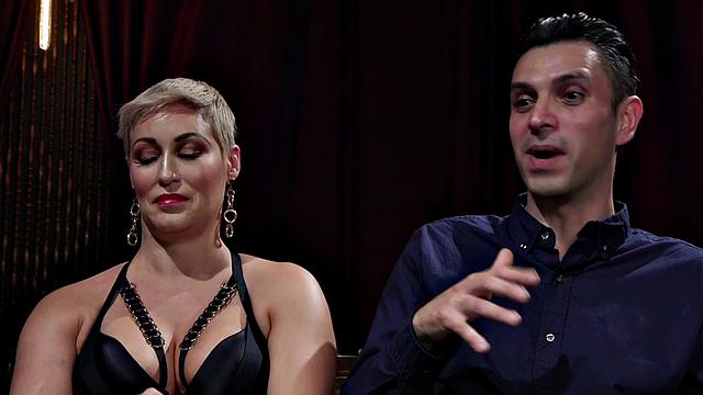 Divine BDSM domina in lingerie pegging with strapon