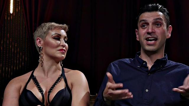 Divine BDSM domina in lingerie pegging with strapon