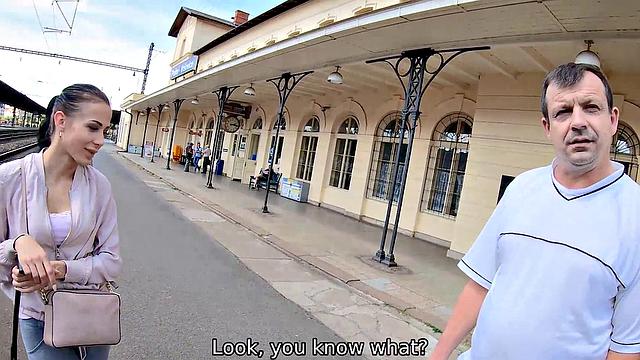 HUNT4K. Hot brunette rides hunter in front of greedy husband