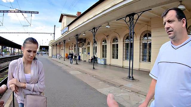 HUNT4K. Hot brunette rides hunter in front of greedy husband