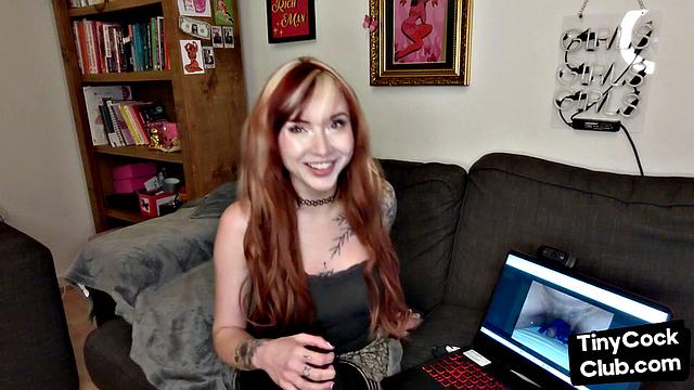 Seducing redhead perverted lady talks about small dicks