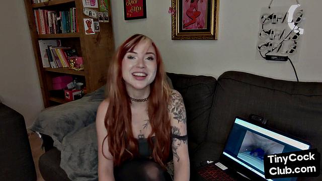 Seducing redhead perverted lady talks about small dicks