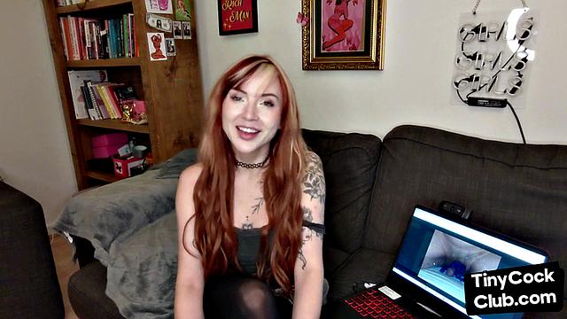 Seducing redhead perverted lady talks about small dicks