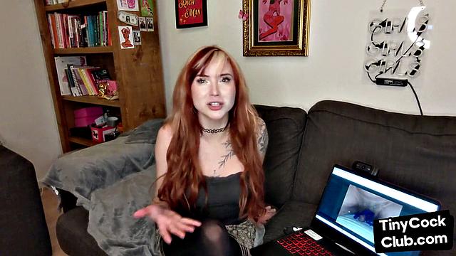 Seducing redhead perverted lady talks about small dicks