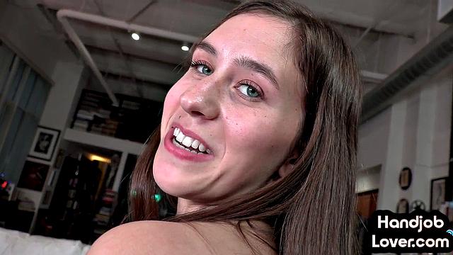 Cum-thirsty babe teasing lucky guy in POV