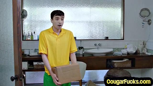 pierced busty MILF banged by stud