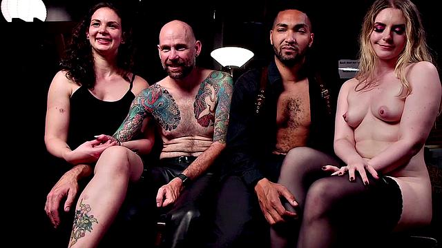 BDSM Ebony whipped in group public sex for voyeurs