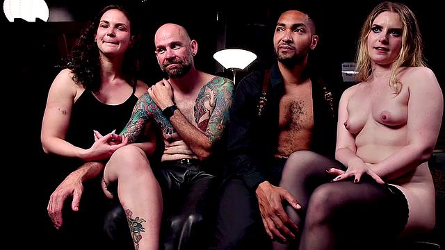 BDSM Ebony whipped in group public sex for voyeurs