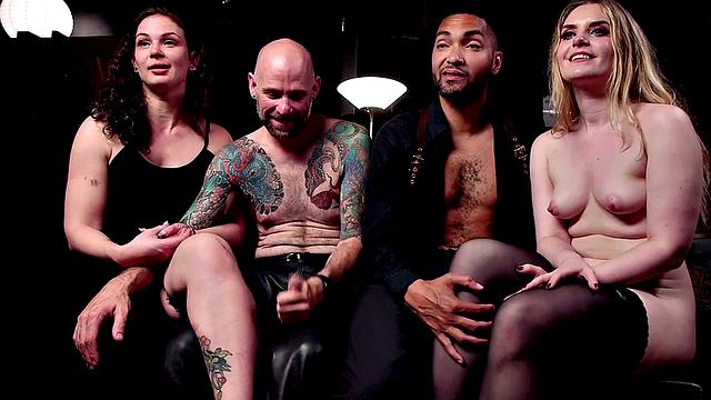 BDSM Ebony whipped in group public sex for voyeurs