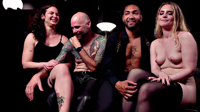 BDSM Ebony whipped in group public sex for voyeurs