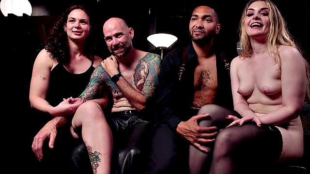 BDSM Ebony whipped in group public sex for voyeurs