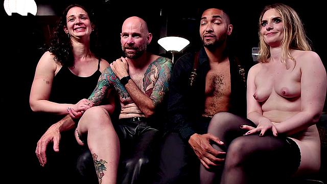 BDSM Ebony whipped in group public sex for voyeurs