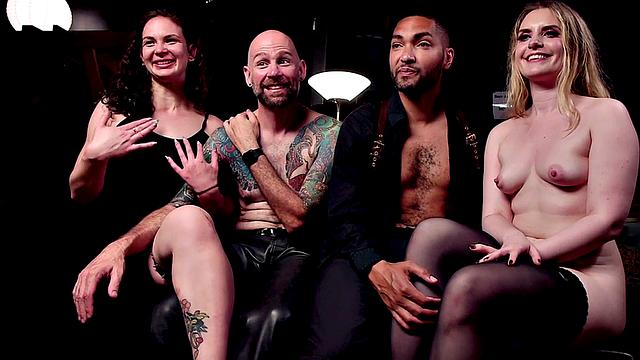 BDSM Ebony whipped in group public sex for voyeurs