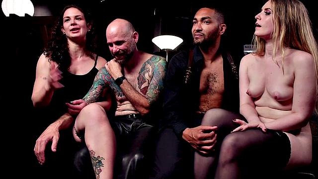 BDSM Ebony whipped in group public sex for voyeurs