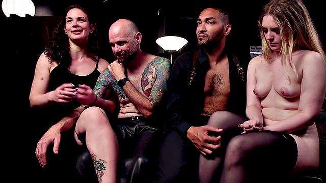 BDSM Ebony whipped in group public sex for voyeurs