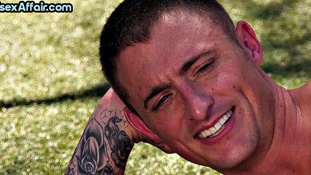 Cutie cockriding in outdoor 3some