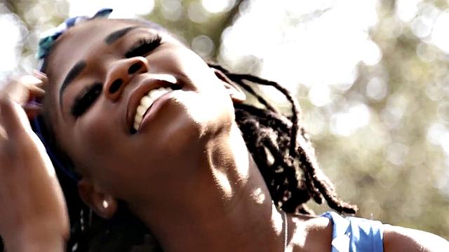 A bald ebony teen deepthroat and ride a black guy's hard cock in nylons