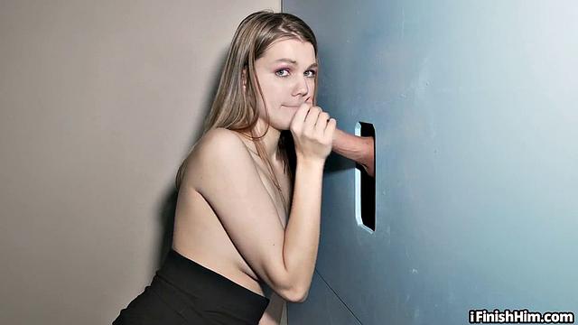 Amateur tattooed teen GF gives a sloppy BJ to lucky guy in the glory hole