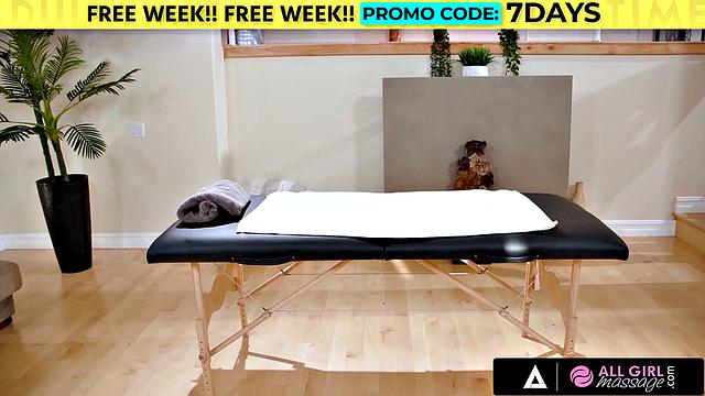 ALL GIRL MASSAGE - Busty Redhead Gets A Naughty Moment During Interracial Massage