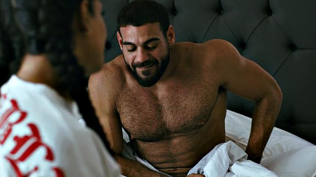 Busty tattooed TS babe banged by muscled stepdad