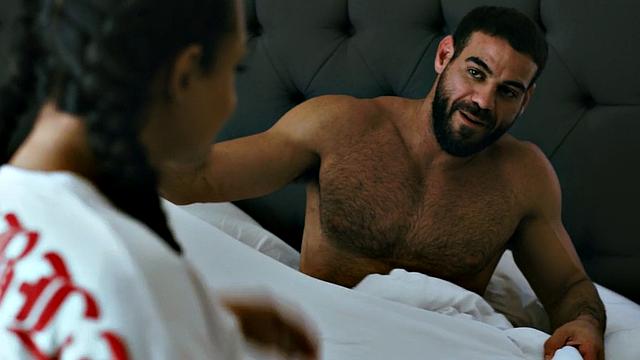 Busty tattooed TS babe banged by muscled stepdad