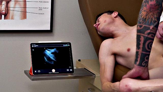 Tiny guy barebacked by hunk during ultrasound in infirmary