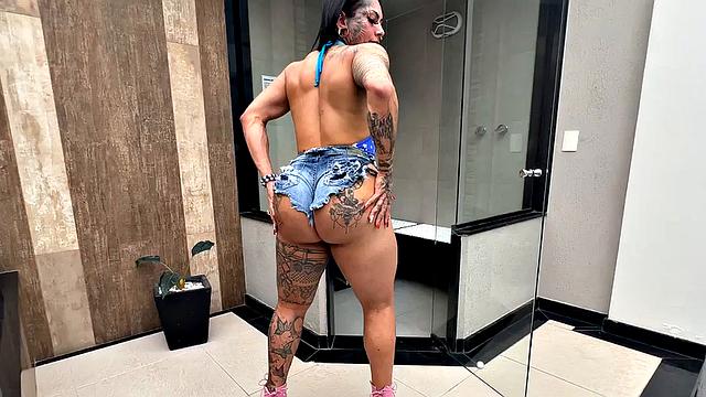 Latina with huge tits and oiled up ass takes on two cocks at once in doggy and cowgirl positions