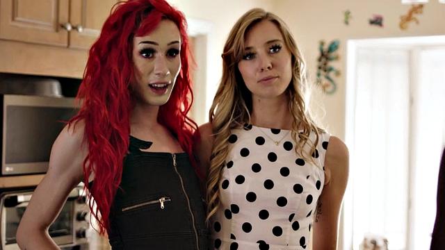 Lingerie trans babe rims and sucks in trio before bareback sex