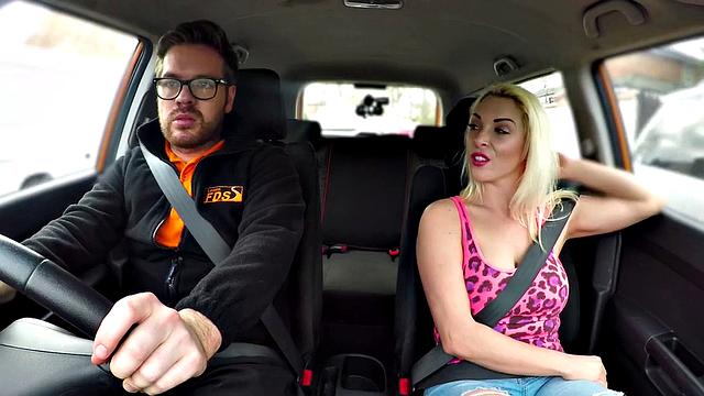 Busty MILF with big ass and big boobs pussyfucked in car