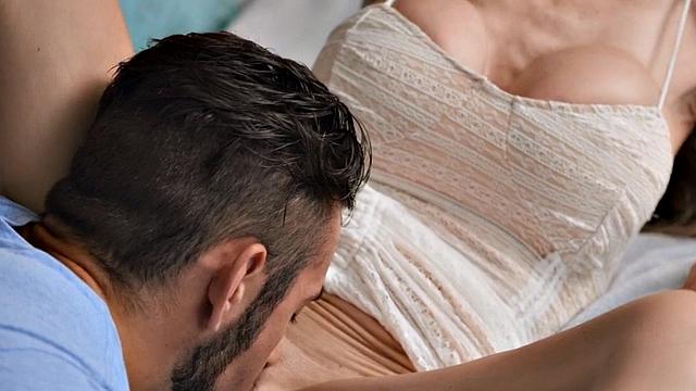 Bisexual maid fucks her boss in a 3some before his BF joins