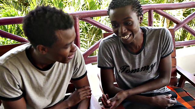 African twink blows partner's uncut dick before bareback sex