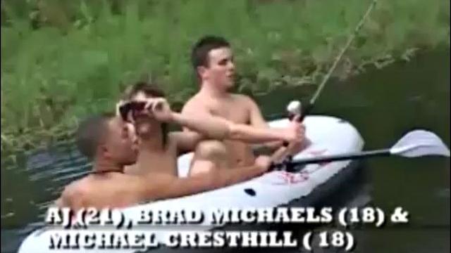 AJ, Brad and Michael are boating naked on the river. The young trio start giving each other blowjobs and kisses.