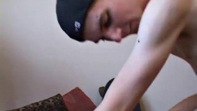 Camden DeMarko is rubbing his cock when skateboarder Jessie Jameson comes in and starts sucking him off. Jessie works him good, before fucking Camden's face with his big dick.