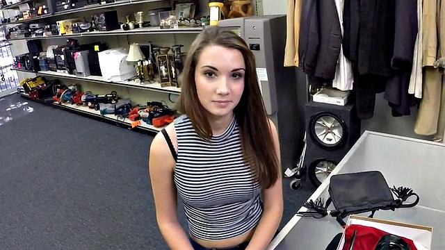 Pawnshop lady fucked by perverted fucker in wet pussy hole