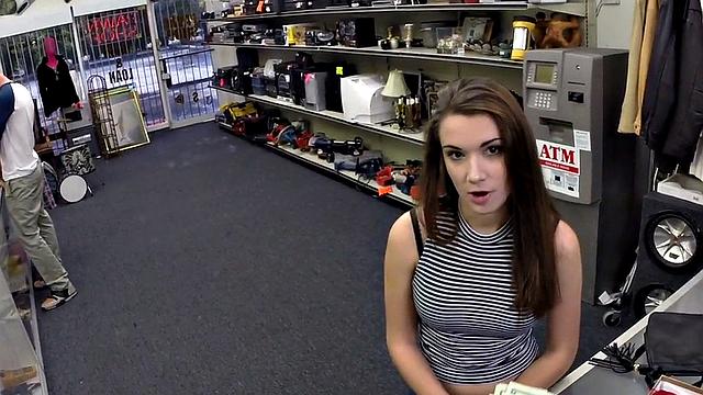 Pawnshop lady fucked by perverted fucker in wet pussy hole