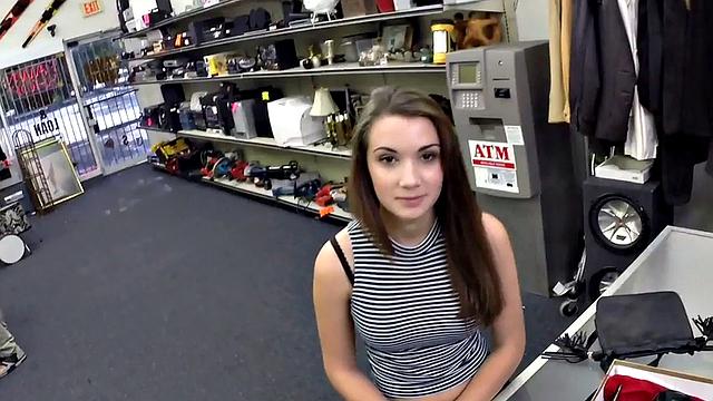 Pawnshop lady fucked by perverted fucker in wet pussy hole