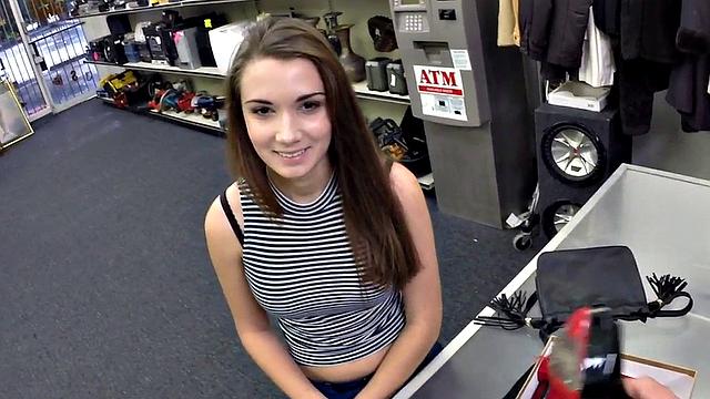 Pawnshop lady fucked by perverted fucker in wet pussy hole